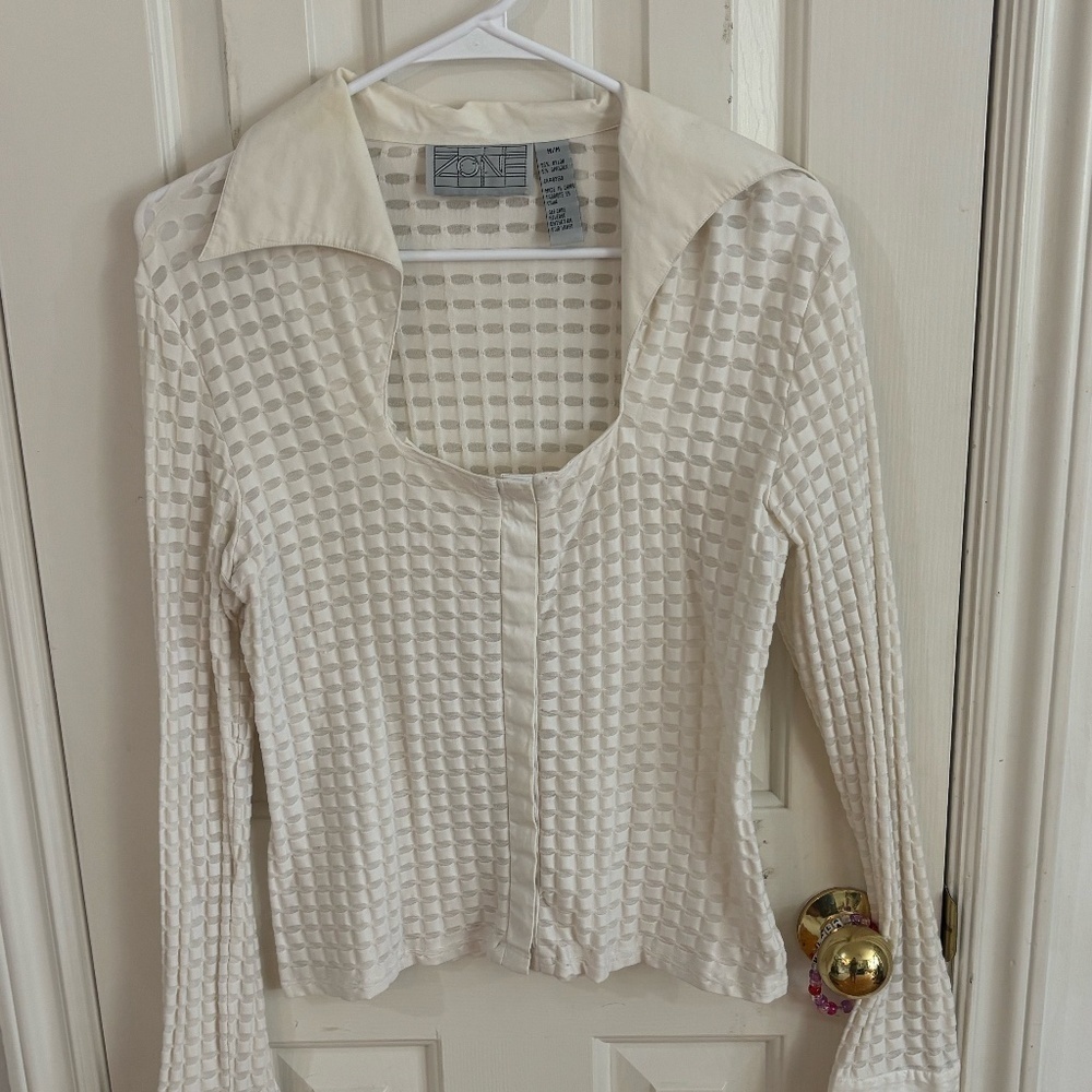 Unreal white long sleeve collard semi sheer y2k 90s shirt